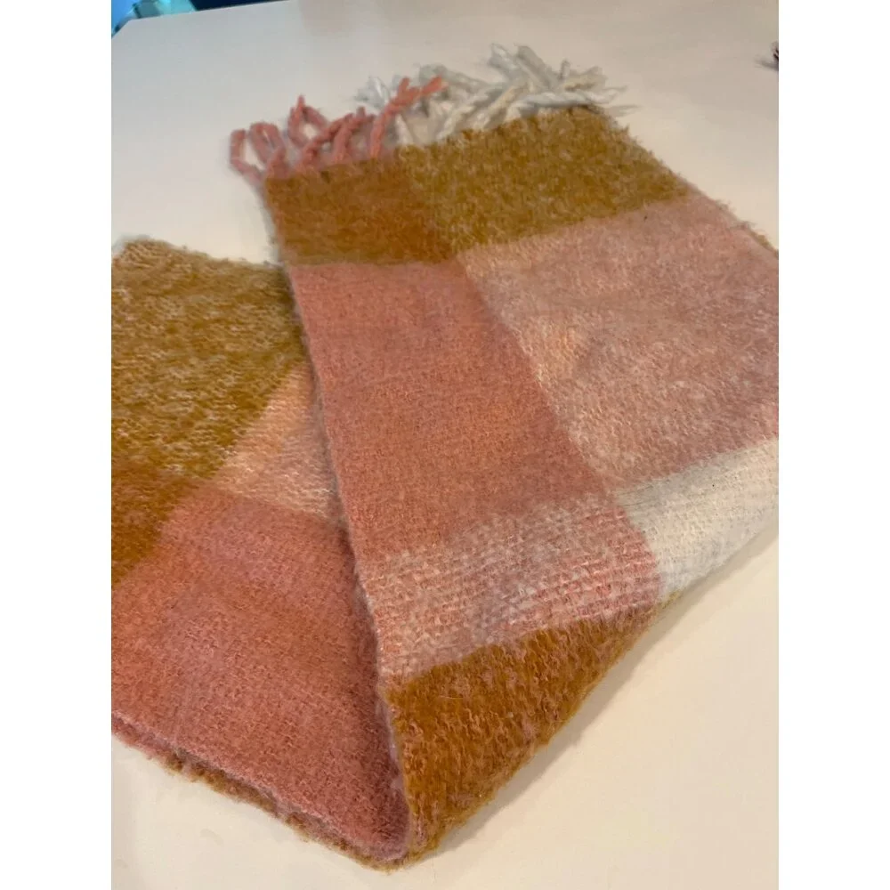 Soft Knitted Color Block Warm Scarf With Fringe Tassels